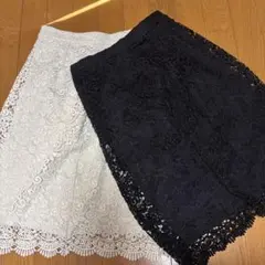 レーススカート ホワイト ブラック 2点セット