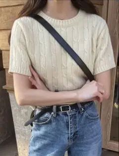 ケーブルニット 半袖セーター　サマーニット　Sサイズ 即日発送　韓国風