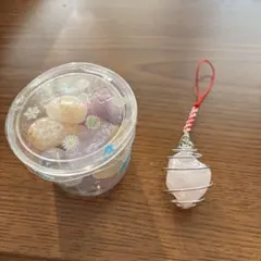 ローズクォーツストラップと天然石セット