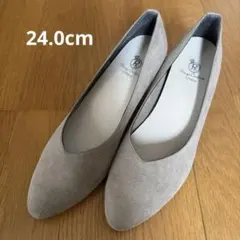 24.0cm グレー スエード ポインテッドトゥパンプス