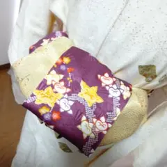 長尺大人の兵児帯半幅帯ハンドメイド澪No2697着物リメイク正絹花柄 紫色
