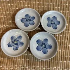 青色の花柄豆皿 4枚セット 平皿 小皿 和食器