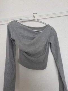 グレー ドレープデザイン 長袖トップス