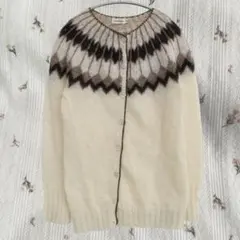 vintage モヘア　柄　モヘア　ニットカーディガン　ブラウン　ホワイト