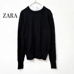 ZARA フリルカラー 長袖ニット 【M】 黒 レーヨン混 ブラスウ襟レイヤード