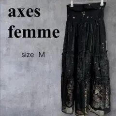 axes femme 花柄刺繍 フレアスカート ブラックのサムネイル