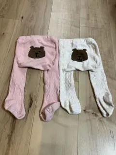 ベビーギャップ　クマ刺繍リブ編みベビータイツ2点セット