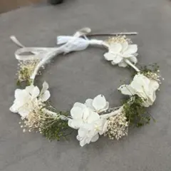 白いドライフラワーの花冠 花かんむり ベビー ヘア飾り