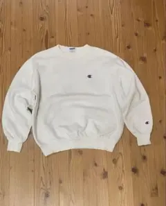 チャンピオンスウェット　90s ホワイト　白　リブ　トレーナー　無地　アメリカ