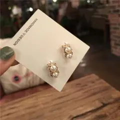 人気　3パールs925ピアス　ストーン　キラキラ　かわいい　韓国　高見えおしゃれ