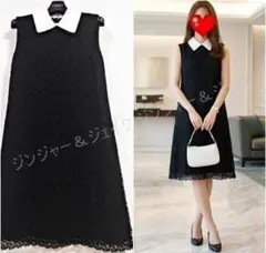 特別価格 上品 清楚 FOXEYフォクシー 美シルエット白襟レース ワンピ黒38