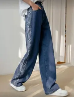 SHEIN ハイウエストゼブラ柄デニムパンツ