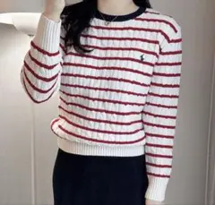 ポロ ラルフローレン ケーブル ニット セーター コットン ストライプ S相当