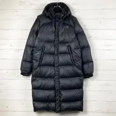 ノースフェイス　ロングダウン　ロゴ刺繡　スリット　黒　100L　295