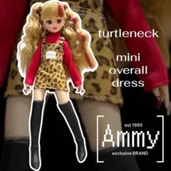 624 リカちゃん服　タートルネック×ヒョウ柄サロペットミニワンピース② 2点