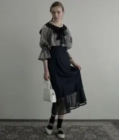 2wayキャンディースリーブシアーブラウス＆総レースキャミソールドレス