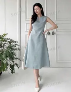 SHEIN DAZY Aライン ノッチドネック ワンピース ソリッド ツイード