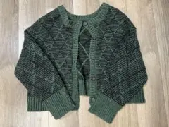 ローリーズファーム　緑黒ダイヤモンド模様カーディガン