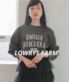 ローリーズファーム　カコウプリントTシャツロングスリーブ　グレー　綿100% F