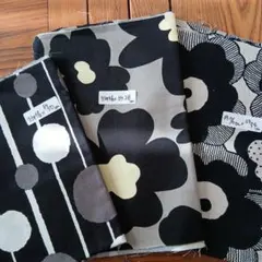 モノトーン花柄ドット綿生地 外　３枚セット