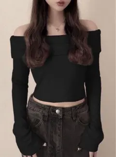 GRL オフショルフレアスリーブテレコトップス