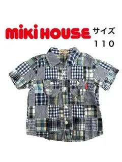 ミキハウス　チェックシャツ　ブルー　半袖　男の子　キッズ　綿100　サイズ110
