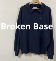 ブロークンベース　襟付きワンポイント刺繍スウェット　Lサイズ　ネイビー　美品