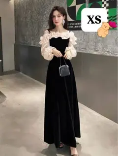 【XSサイズ✨】パーティードレス　黒　ベロア　オフショル　オケージョンドレス