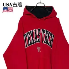 00s USA古着 カレッジパーカー 赤 L テキサス大学 刺繍スウェットy2k