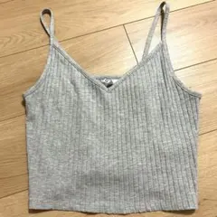 H&M グレー リブ編み Vネック キャミソール　ビスチェ L