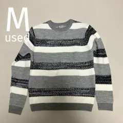 ナノユニバース　編み込み切替 ボーダークルーネックニット