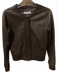 グリーンレーベルリラクシング　本革　レザージャケット　ノーカラー　ブラウン