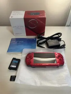 【ジャンク品】PSP3000レッド赤本体充電器バッテリーパックメモリースティック