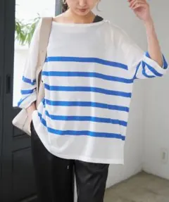 美品 Spick &Span スピック ボートネックシアールーズニット ブルー