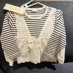 アカチャンホンポ ボーダー リボン 長袖Tシャツレイアード風レース 80