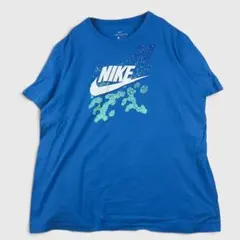 【NIKE】プリントTシャツ メンズXL ビッグスウッシュ ブルー 【B140】