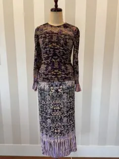 プリーツスカート紫系セットアップ