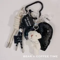 じゃらじゃらキーホルダー バッグチャームくまテディベア カフェ モノトーン