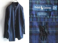 ラルフローレン ELLINGTON ロゴ刺繍 チェックシャツ BDシャツ M 紺