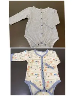 動物柄、ストライプロンパース 長袖70cm 2枚セット