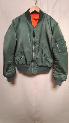 ビンテージ90年代アルファ軍物空軍MA-1リバーシブルフライトJKT緑オレンジL