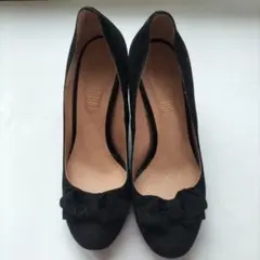 お値下げ❗プールサイド　POOL SIDE パンプス 黒色 リボン　7cmヒール