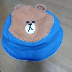LINE　ブラウン　クマの顔バケットハット　こども用帽子　キッズ52センチ