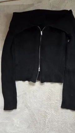 ビッグカラーダブルジップニットトップス