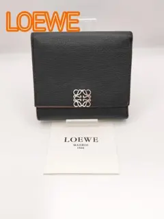 ロエベ　三つ折り財布　アナグラム　トライフォールドウォレット　レザー 黒