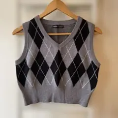SHEIN アーガイル柄 ニットベスト グレー