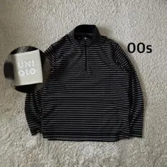 00s】old uniqlo ハーフジップシャツ　フリース　ボーダー 旧タグ M