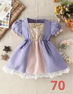 ベビーカラーブロック パフスリーブスクエアネックレーストリム　ドレス