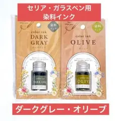 セリア　ガラスペン　ダークグレー　オリーブ　染料インク　2点セット　①のサムネイル