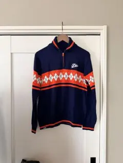 Fila ネイビーオレンジ ダイヤモンド柄 セーター